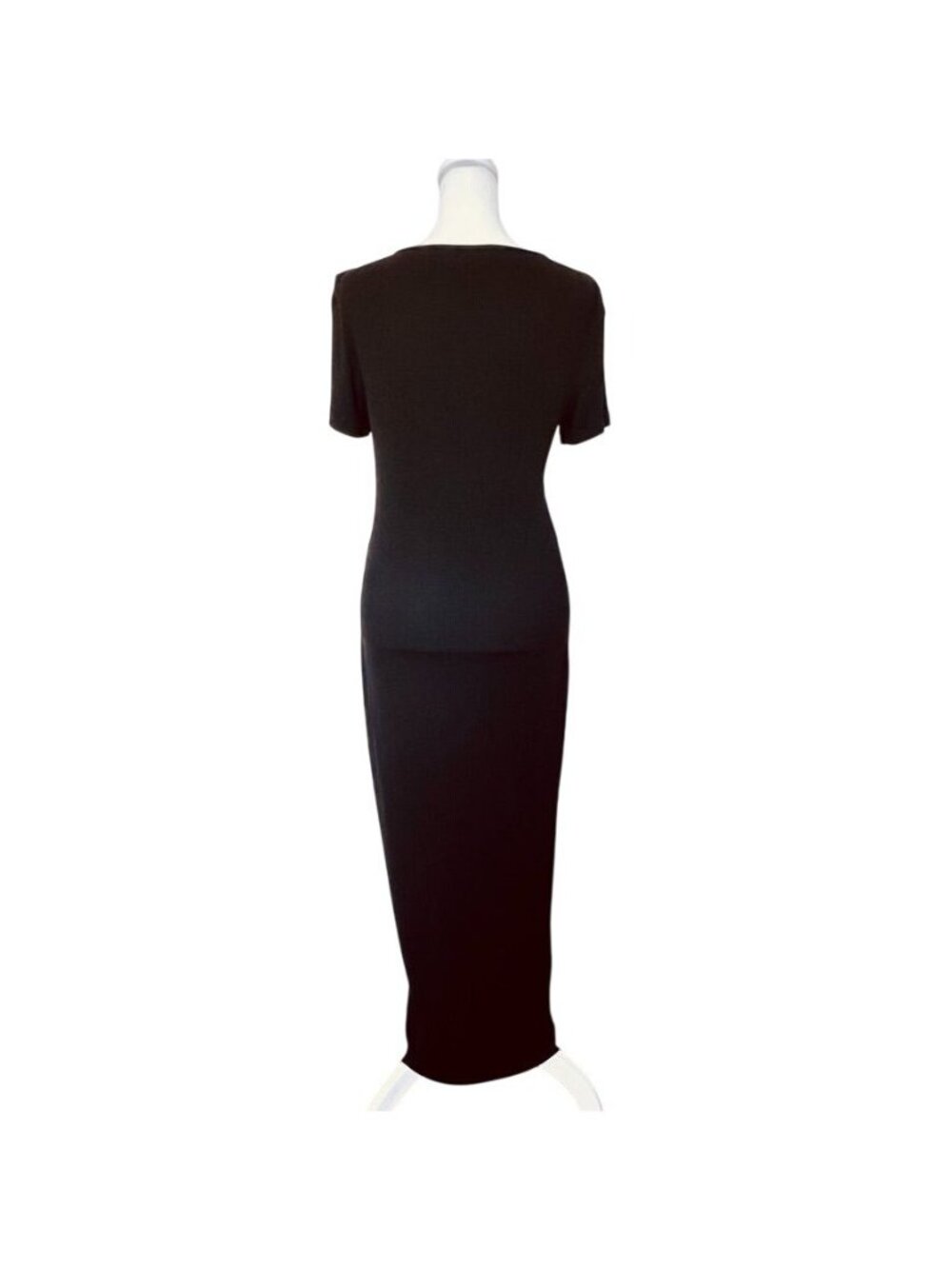 Black Ribbed Womens L Midi Dress Soft Stretch Minimalist Quiet Luxury Old Money - Picture 5 of 13
